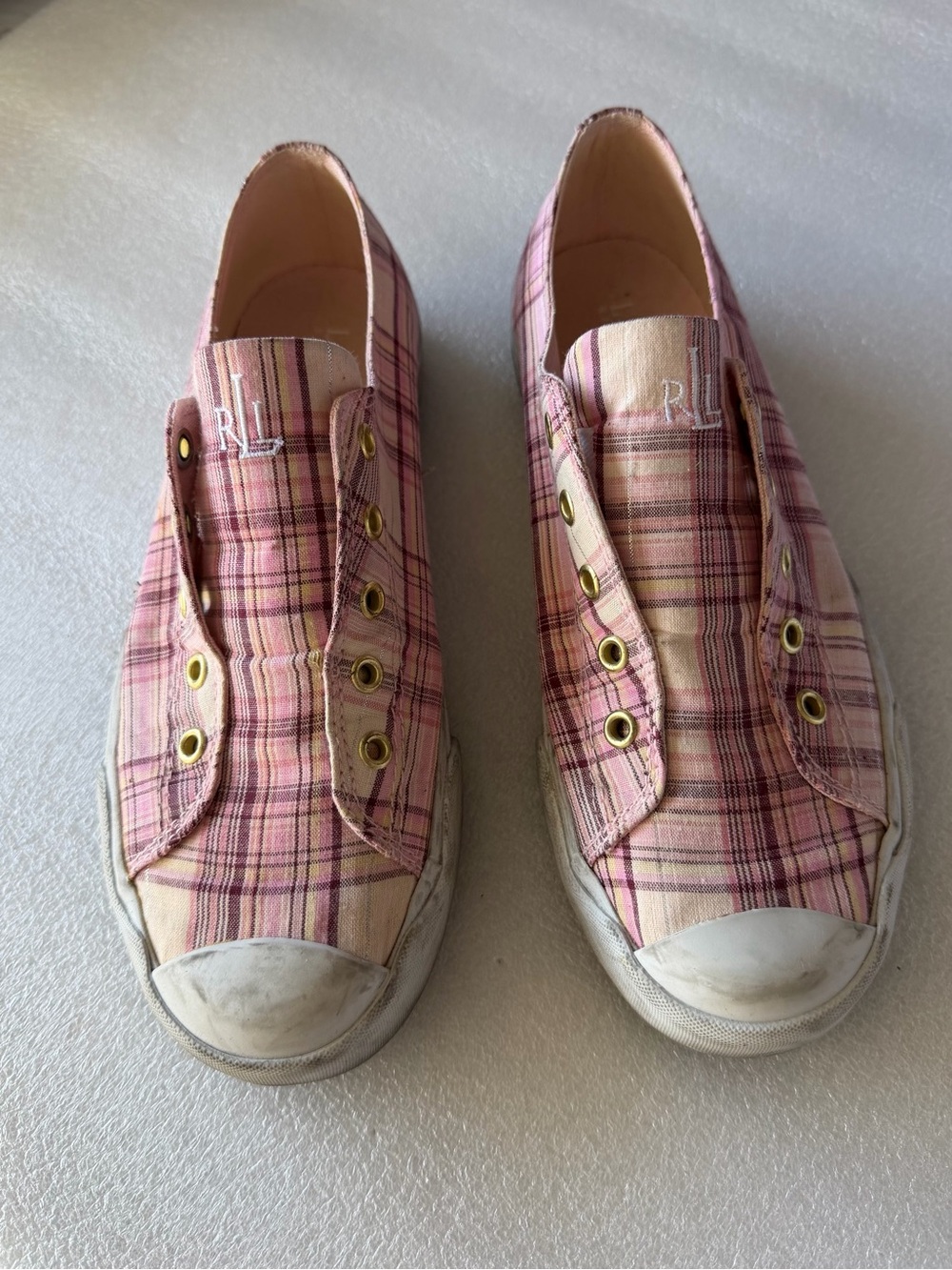 Lauren Ralph Lauren Pink Plaid Canvas Slip-On
